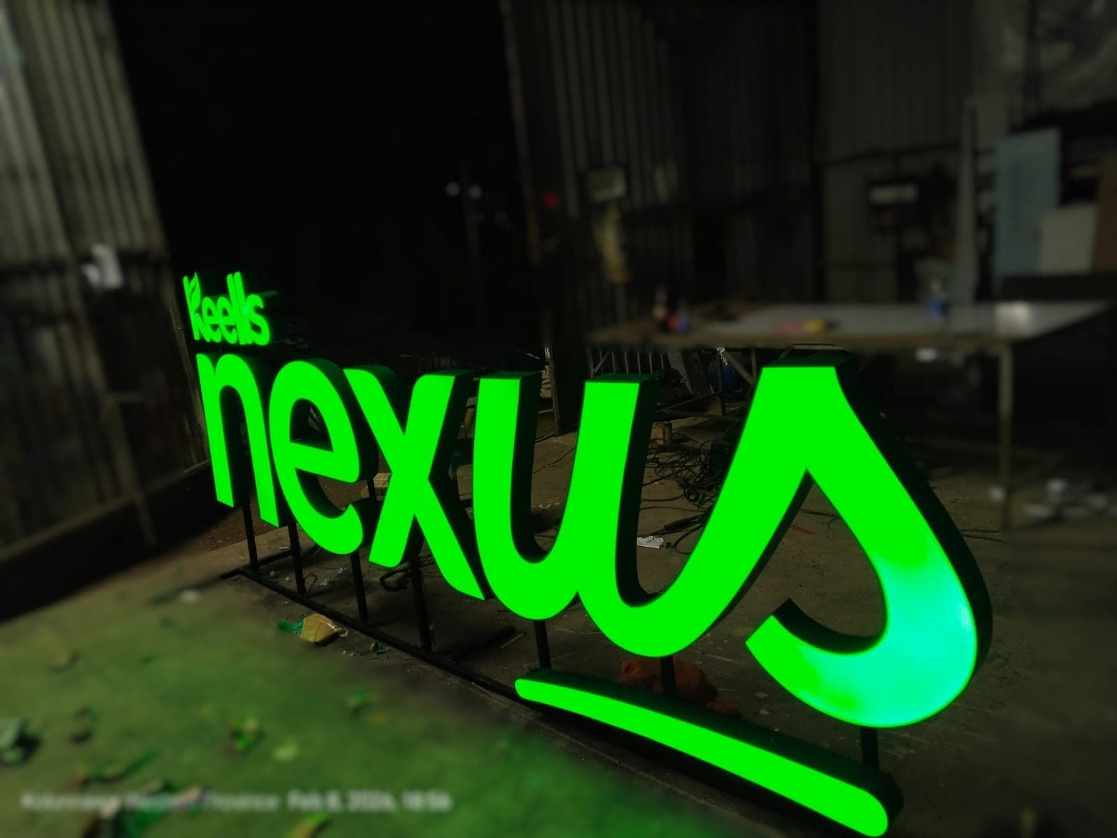 Keells 'nexus' illuminated green 3D channel letters